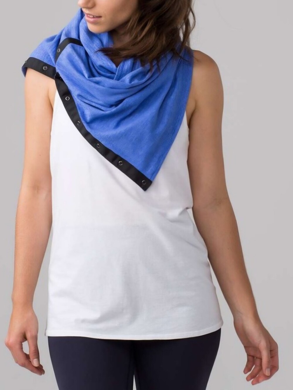 Lululemon Vinyasa blue scarf with one side snap closure